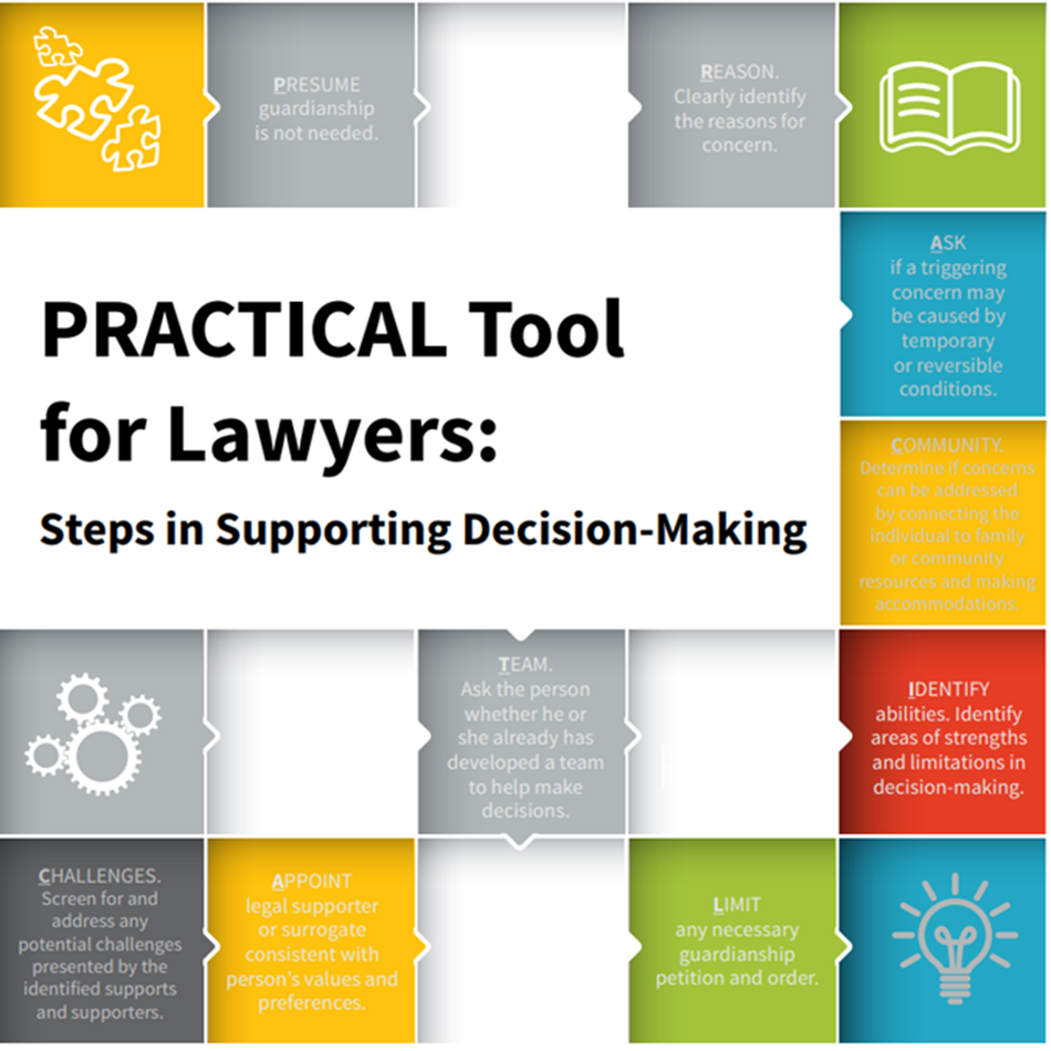An infographic with the text "PRACTICAL Tool for Lawyers: Steps in Supported Decision-Making"